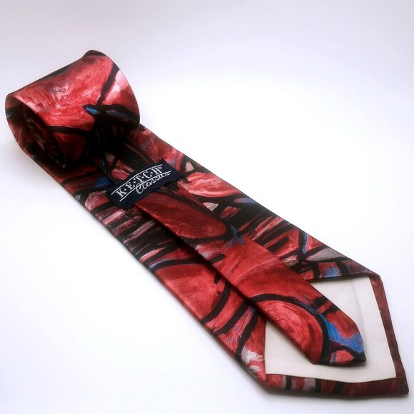 Vintage Ketch Classic Men's Tie Abstract Print Red Black Blue Polyester 57"Long - Picture 5 of 12